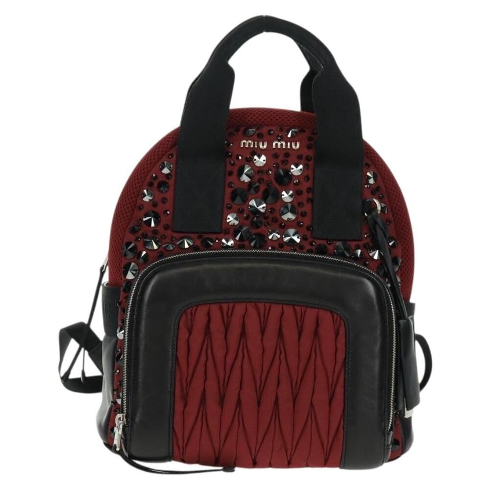 Miu Miu Nylon Leather Backpack Wine Red